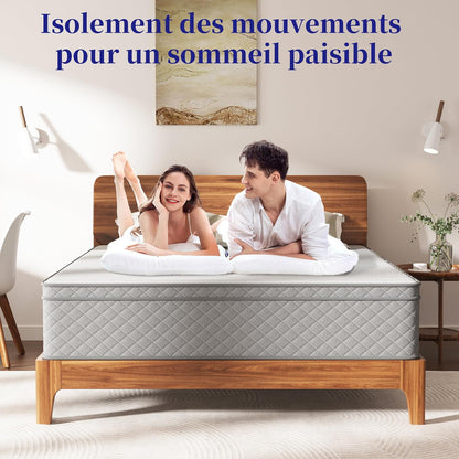Matras 140 x 200, hoogte 30 cm, Oeko-Tex gecertificeerd, hardheid H3 en H4, 7-zones pocketveringmatras met comfortschuim, stof met zacht, duurzaam en huidvriendelijk, 140 x 200 x 30 cm