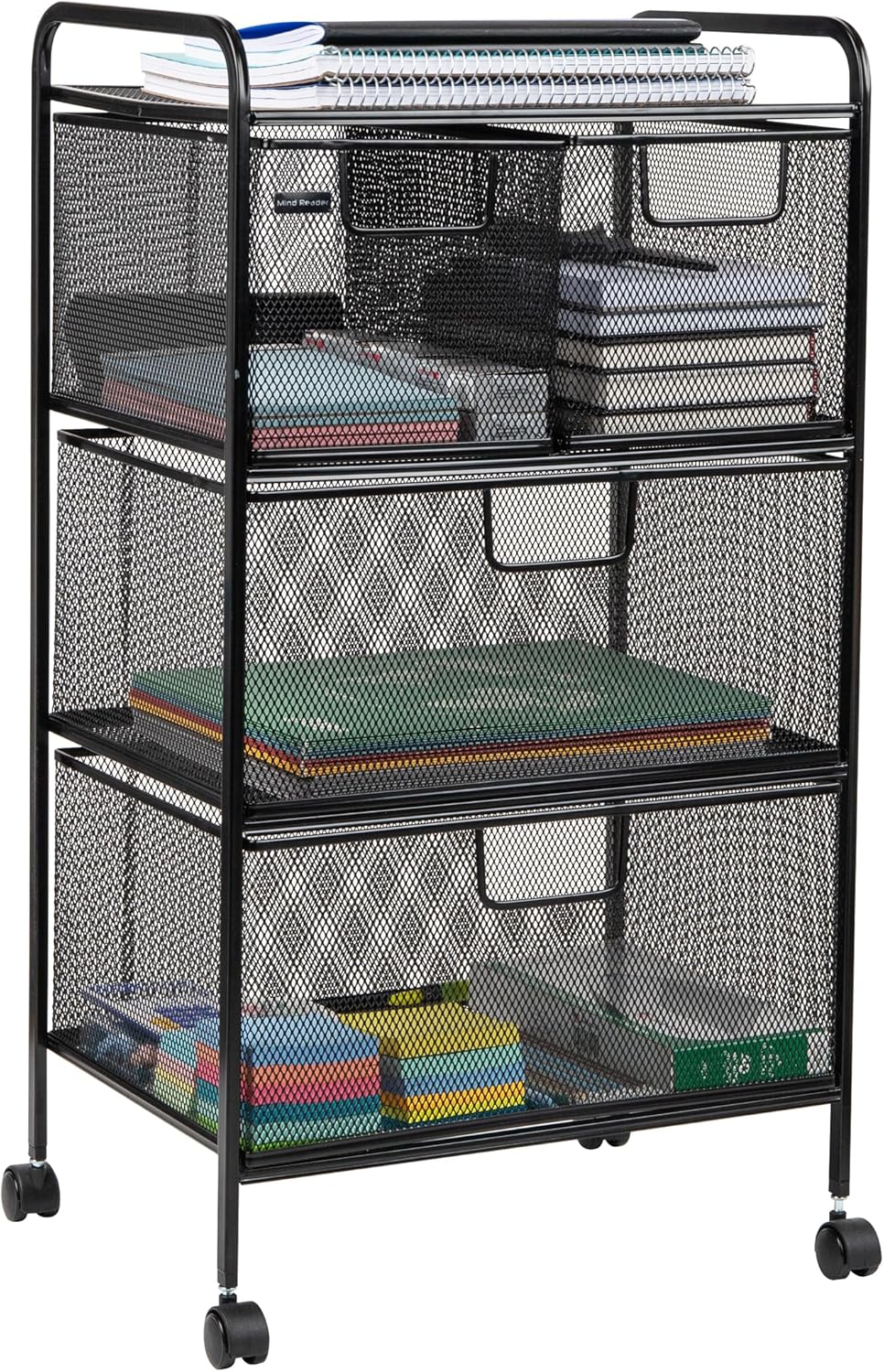 Mind Reader Winkelwagen met laden, Wasserij Organizer, Utility Cart, Badkamer, Keuken, Metalen Mesh, 16 "L x 11" B x 29" H, Zwart
