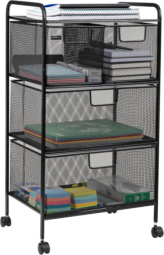 Mind Reader Winkelwagen met laden, Wasserij Organizer, Utility Cart, Badkamer, Keuken, Metalen Mesh, 16 "L x 11" B x 29" H, Zwart