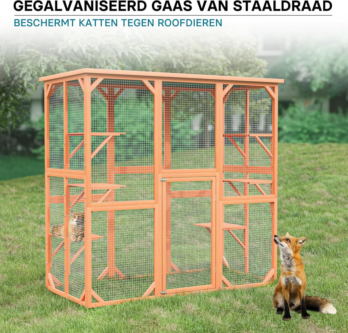 Wiltec Weerbestendig outdoor kattenverblijf 180 x 88 x 169 cm met 6 ligplaatsen