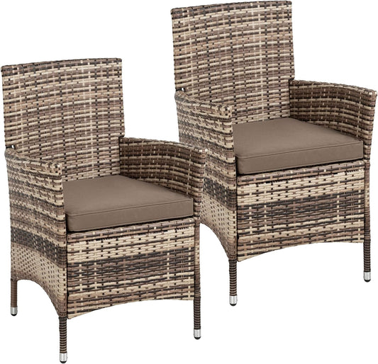 ESTEXO Polyrattan garden chair set, 2-piece chair set, rattan chair, garden chair, rattan chairs, balcony chairs, deck chairs, outdoor chairs, balcony chair, (beige-brown) - QUORE