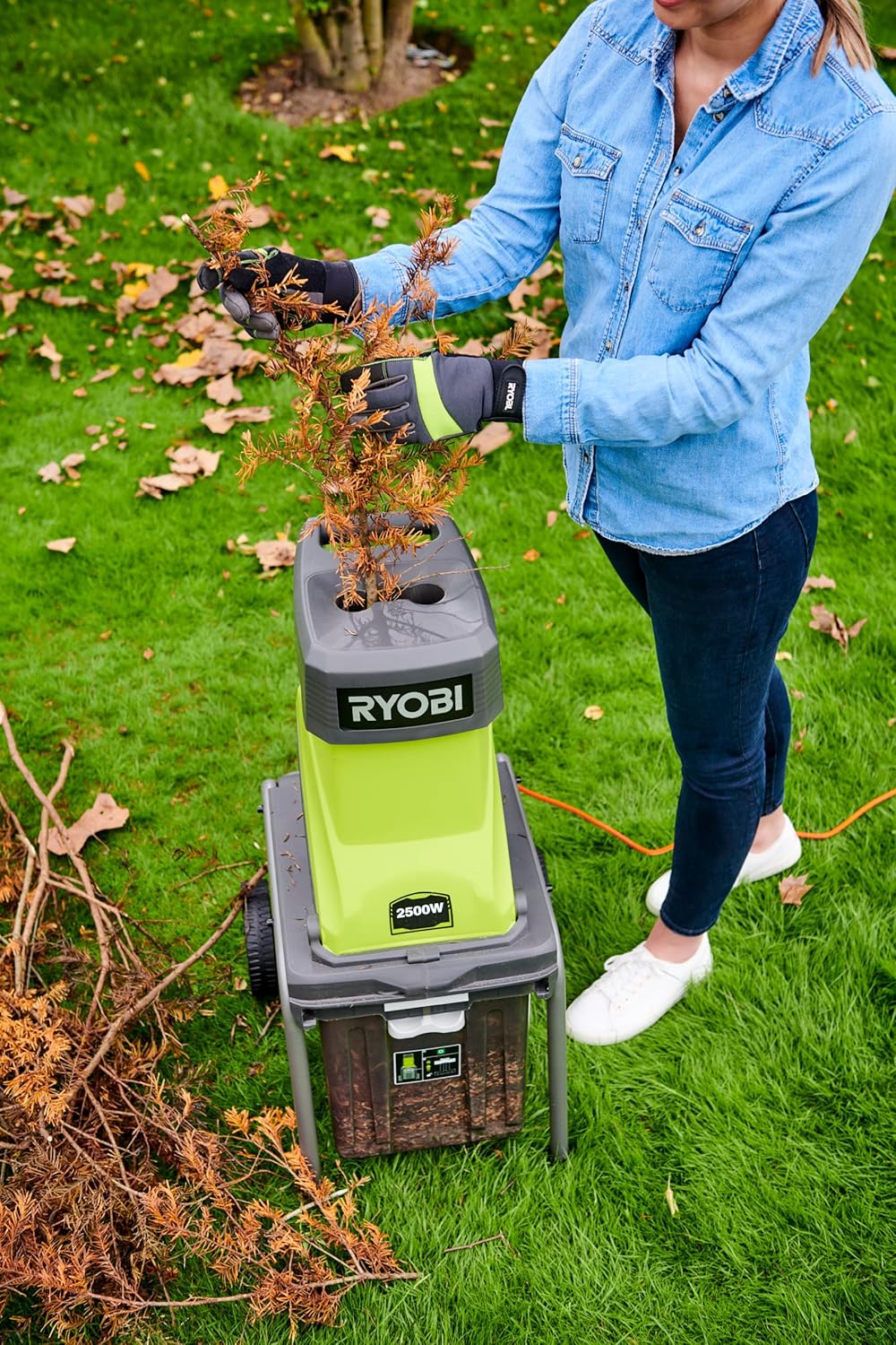 RSH2545B Tuinhakselaar, elektrische hakselaar, geschikt voor struiken, takken en andere zachte materialen, veiligheidsstopper, 2500 W, 40 l opvangbak