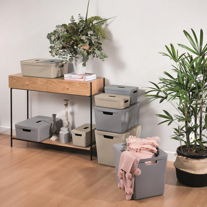 IDEA HOME 8 stuks opbergdozen, kunststof, organizer, box, manden, opbergdoos, kunststof box voor badkamer, rek met deksel, 28 liter