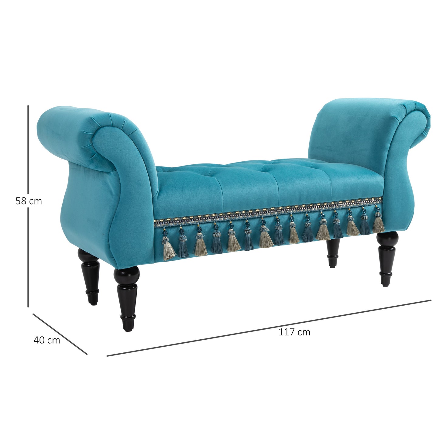 Poef – zitbank – schoenenbank – hocker – zitmeubel – fluwelen bekleding – massief houten frame – 117x40x58 cm – maximale draagkracht 150 kg