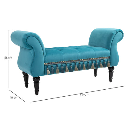 Poef – zitbank – schoenenbank – hocker – zitmeubel – fluwelen bekleding – massief houten frame – 117x40x58 cm – maximale draagkracht 150 kg