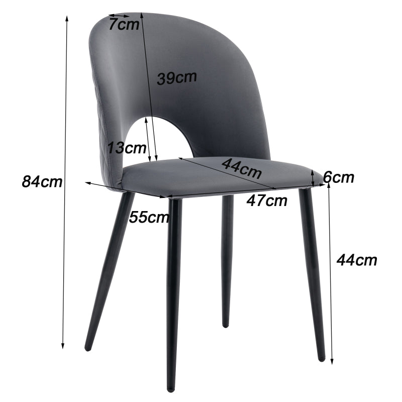 Eetkamerstoel – Stoel – Designstoel – Beklede Stoel – Fluwelen Stoel – Grijs + Fluweel – Verstelbare Poten – Robuust Metalen Frame