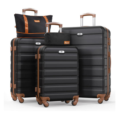 Koffer Set – Reiskoffer – Bagage – Trolley – Spinner – 5-delig 20/24/28 inch – Lichtgewicht & Stilloopwielen – Combinatieslot & Uitschuifbare Handgreep – Zwart/Bruin