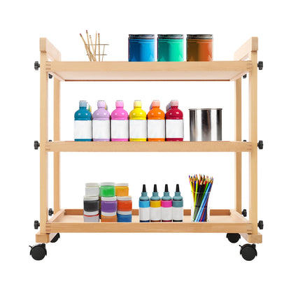 3-laags Kunstwagen – Kunstkar – Opberger – Trolley – Werkstation – Houten Planken – Metalen Frame – Mobiel met Remmen – Stevig & Ruim