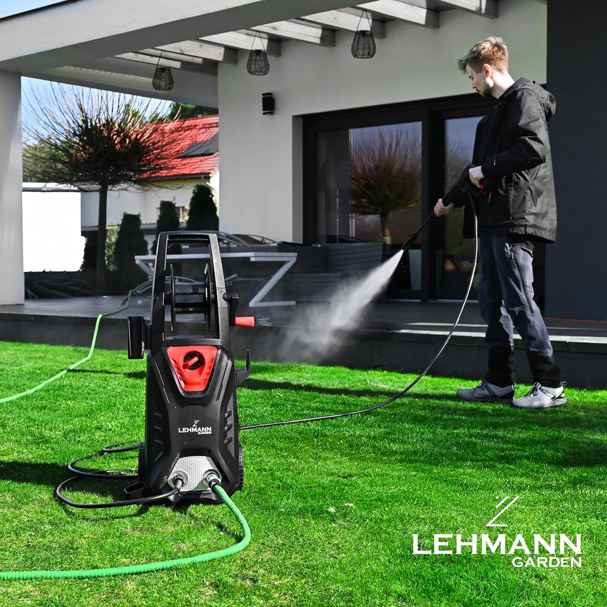LEHMANN Hudson Hogedrukreiniger met Aluminium Pomp, 1800 W, Max. 220 Bar Druk, 450 l/h Debiet, Accessoires incl. Verstelbaar Mondstuk, Turbosproeier, Schuimlans