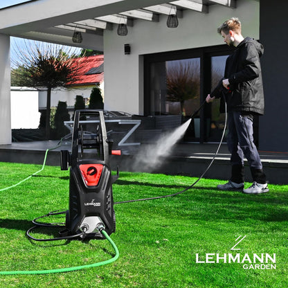LEHMANN Hudson Hogedrukreiniger met Aluminium Pomp, 1800 W, Max. 220 Bar Druk, 450 l/h Debiet, Accessoires incl. Verstelbaar Mondstuk, Turbosproeier, Schuimlans