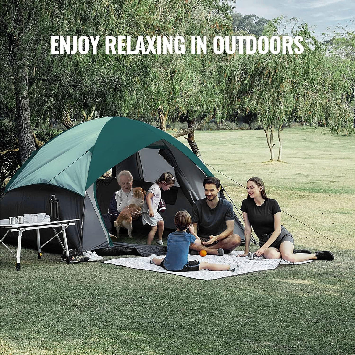 Person Campingtent, outdoor familietent met afneembare regenvlieg voor backpacken, wandelen, winddichte en waterdichte koepeltent voor comfortabele reis, eenvoudig op te zetten
