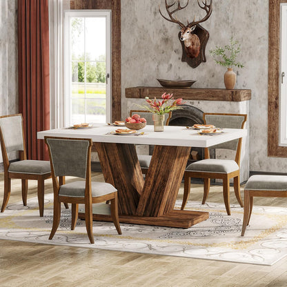 Tribesigns Dining Table for 4 People, 120 cm Kitchen Table with Heavy Base, Wood Farmhouse Dining Table for Home, Dining Room