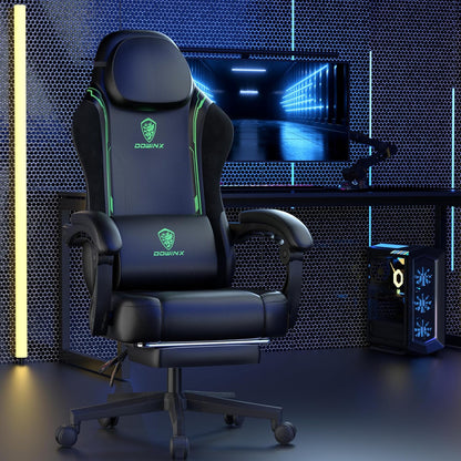 Dowinx Gaming Chair, Racing Gamer Chair, Ergonomic Gaming Chair with Lumbar Support, Gaming Chair, PU Leather, PC Chair, Widened Backrest, 150kg, Green - QUORE