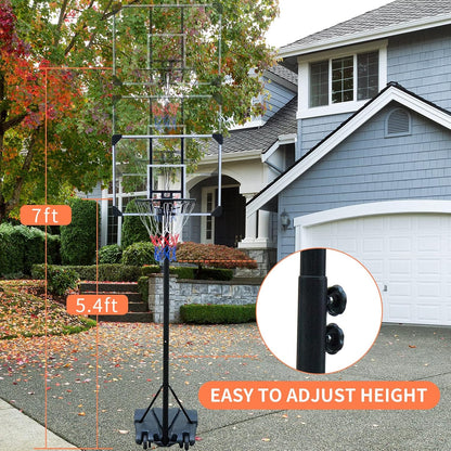 HIONRE Draagbare 7ft Basketbal Transparante Backboard Hoop Net Set Professionele Outdoor Basketbal Stand met Wielen, Verstelbare Hoge 165cm-213cm, Zwart