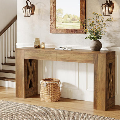 Tribesigns Console Table with Drawers, 160 cm, Extra Long Entrance Table, Wooden Hall Table Behind the Sofa, Narrow Side Table, Slim Coffee Table for Entrance, Hallway, Living Room, Dark Brown