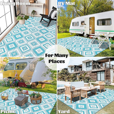 Buiten Vloerkleed - Buitenkleden - Buitentapijt - Opvouwbaar - UV-bestendig - Waterdicht - Buitenmatten - voor Buiten - Balkon - Strand - Picknick -Terras - Rechthoekig - 240 x 300 cm - Turquoise
