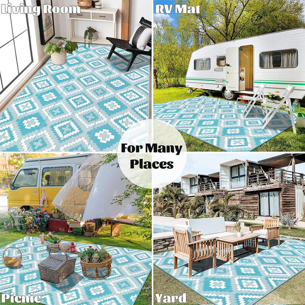 Buiten Vloerkleed - Buitenkleden - Buitentapijt - Opvouwbaar - UV-bestendig - Waterdicht - Buitenmatten - voor Buiten - Balkon - Strand - Picknick -Terras - Rechthoekig - 240 x 300 cm - Turquoise