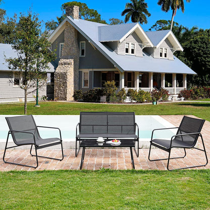 Grand patio Conversatiesets, 4-delig, tuintafel en stoelen, mesh sling Farbic, waterdicht, ademend, tuinmeubelsets voor buiten, achtertuin, zwembad (zwart)