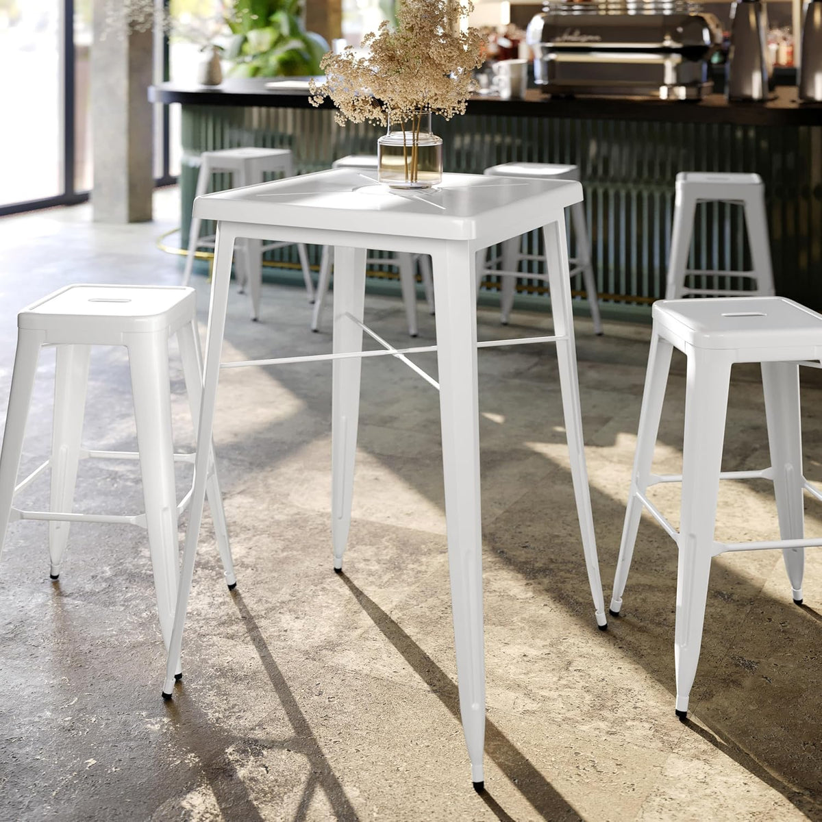 Flash Meubels 23.75'' Vierkant Metaal Binnen-Outdoor Bar Hoogte Tafel hedendaags 93.98 x 65.405000000000001 x 15.24 cm Kleur: wit