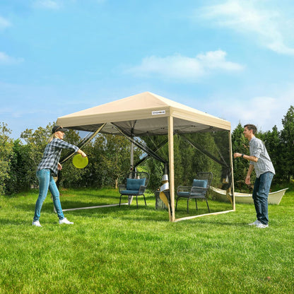 VIVOHOME 3x3m Pop-Up Paviljoen Waterdichte Draagbare Gazebo Buiten Luifel Tent met Muggennet 2 Ritsdeuren en Roltas voor Tuin Camping Picknick Feest Evenementen