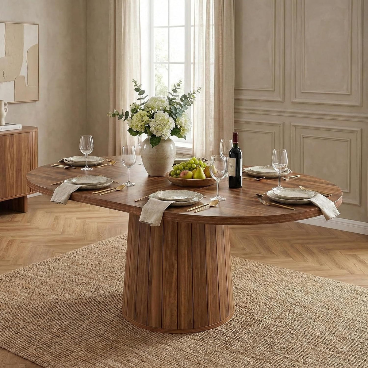 Ovale Eettafel – Eetkamertafel – Tafel – Keukentafel – Houten Tafel – Farmhouse Stijl – 140x100 cm – Stevig Houten Tafelblad - QUORE