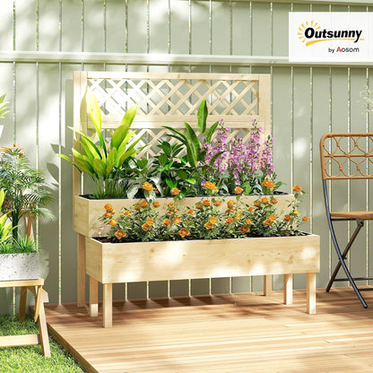 Outsunny Raised Planter with Trellis, 2-Step Flower Box with 2 Planters, Felt Fabric, Wooden Planter for Climbing Planters, Garden 108 x 62 x 120 cm