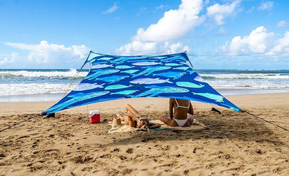 Neso tenten strandtent met zandanker, draagbare luifel zonnescherm - 2,1 mx 2,1 m - gepatenteerde versterkte hoeken (Red de walvissen)