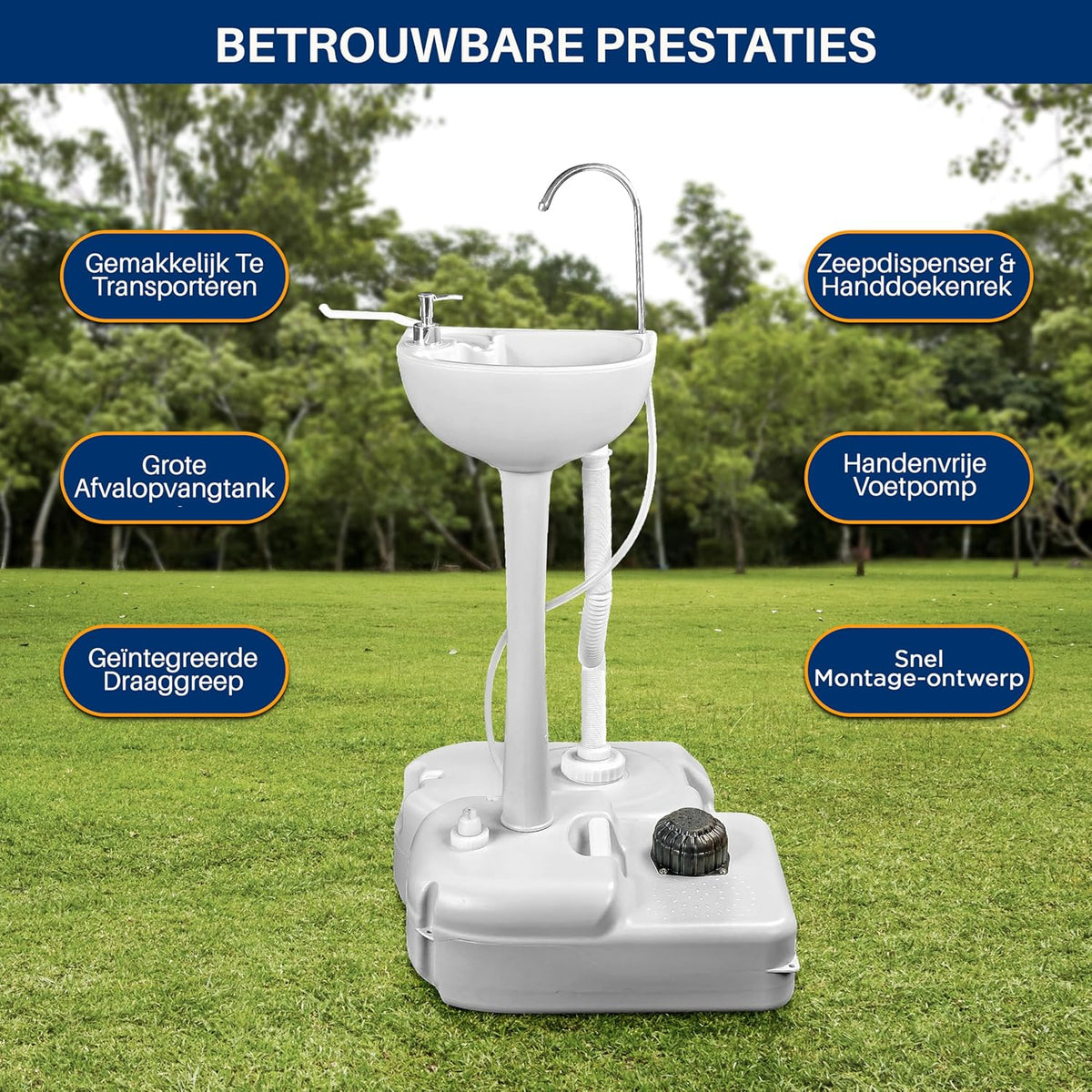 SereneLife Portable Camping Sink with Towel Holder & Soap Dispenser -Camping Sink- 17L Clean Water 24L Waste Tank- Hand Wash Bin for Outdoor Events, Work Venues, Camping- White - QUORE