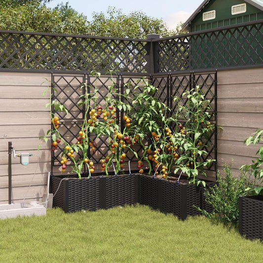 Garden Pots with Irrigation System, Pack of 5, Black, Modern Planters with Trellis for Climbing Planters, Balcony Decoration, Vertical Garden, Solid Construction, Simple - QUORE
