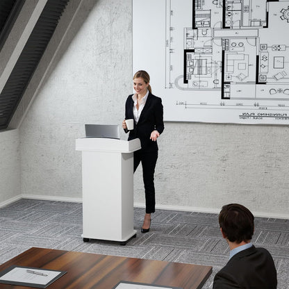Houten Podium Witte Lessenaar met Opslag Plank Podium Stand met Kast Mobiele Lessenaar Stand met Wielen Preekstoel Stand
