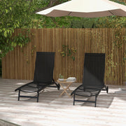 Ligstoel - Tuinligstoel - Set van 2 - Ligbed - met Wielen - Verstelbaar Rugleuning - Weerbestendig - voor Tuin - Zwembad - Strand - Aluminium - Textiel - 66 x 165 x 102 cm - Zwart