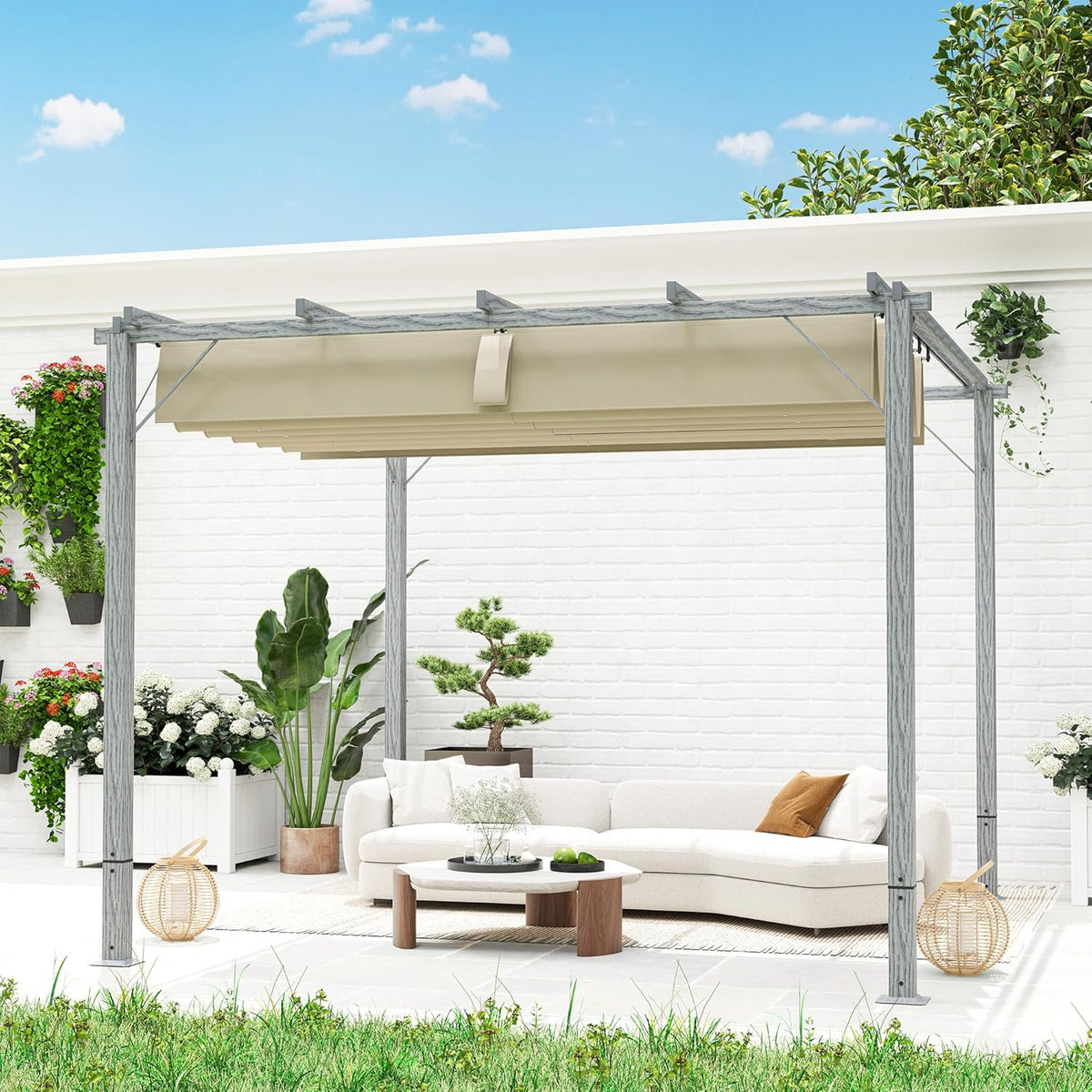 Outsunny Pergola in approx. 3x3m Garten Pavillon mit magnetischen Pad, Terrassendachung aus Aluminium, Gartenpavillon mit verstellbares Dach, Freistehend, UV Schutz 30+, für Terrasse und Garten, Grau - QUORE