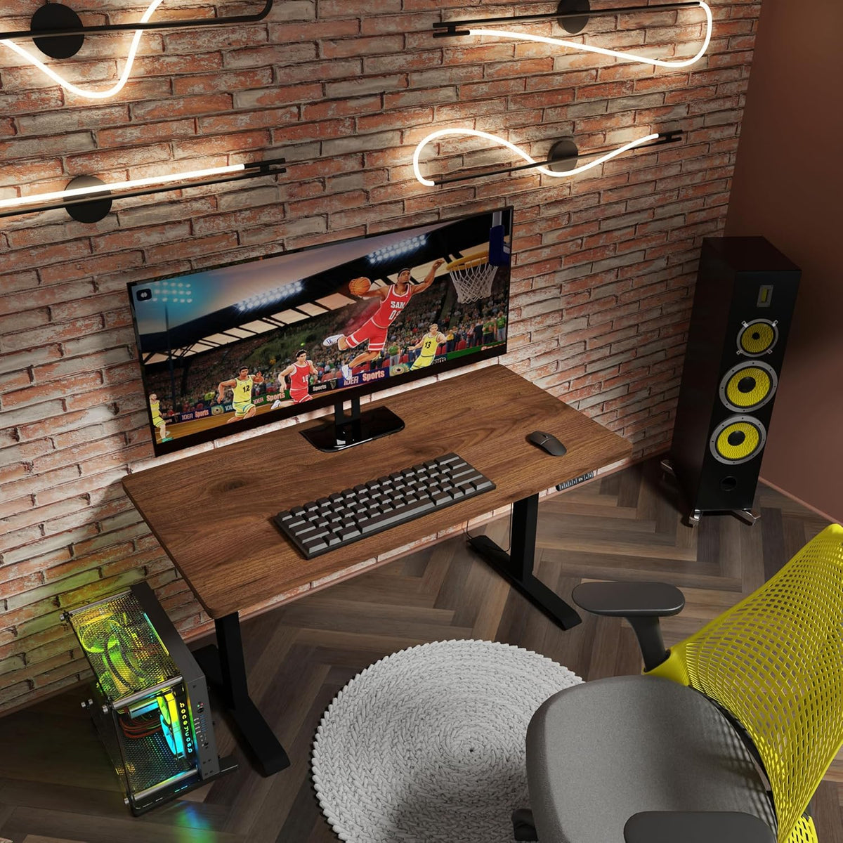 Homlando Desk BIMotion 1S 140 x 70 x 3.2 cm - Desk table with automatic ride - Height adjustable with height adjustment - electric - ergonomic standing desk (nut/black frame) - QUORE
