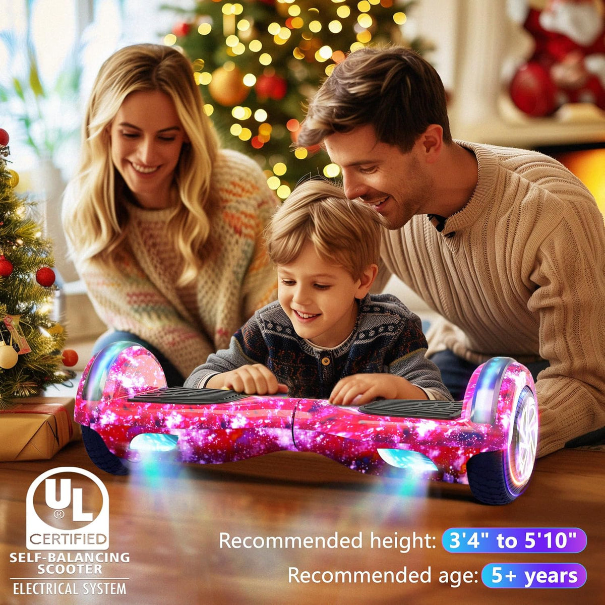Hoverboard voor kinderen van 6 tot 12 jaar, met geïntegreerde bluetooth-luidspreker en 6,5 inch wielen met kleurrijke lichten, veilige zelfbalancerende scooter, cadeau voor kinderen