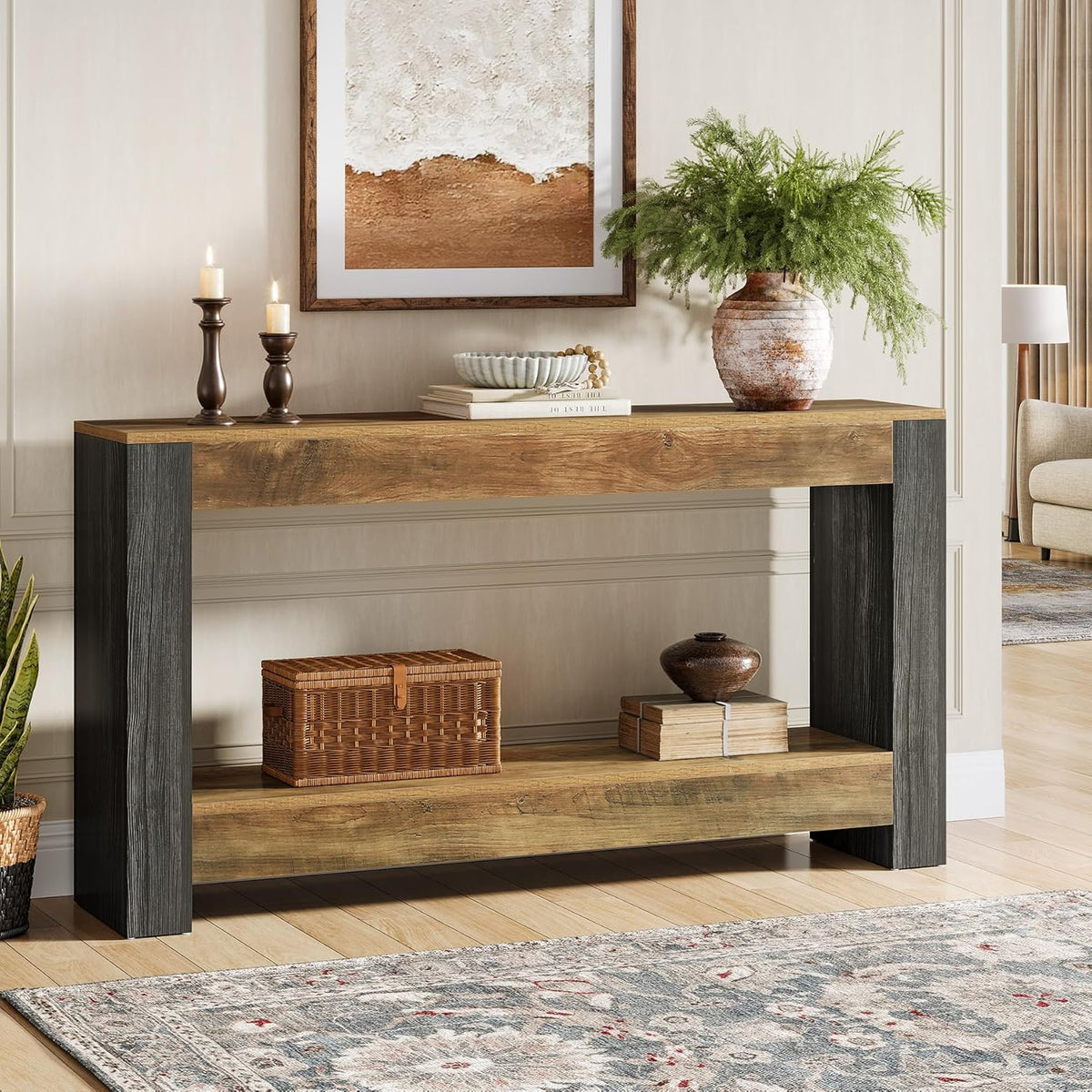 Tribesigns Console Table 160 cm Long for Entrance, Bench Behind the Sofa for Living Room, Hallway, Entrance, Foyer Rustic, Brown and Black