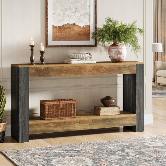 Tribesigns Console Table 160 cm Long for Entrance, Bench Behind the Sofa for Living Room, Hallway, Entrance, Foyer Rustic, Brown and Black