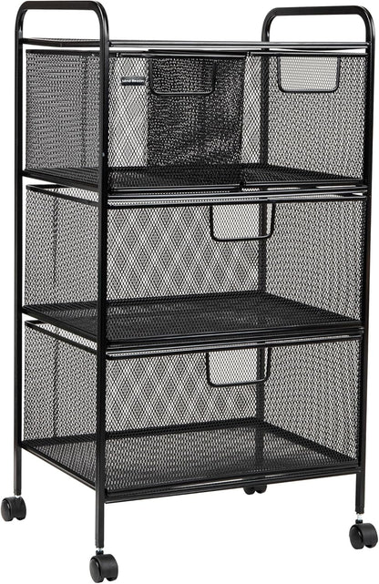 Mind Reader Winkelwagen met laden, Wasserij Organizer, Utility Cart, Badkamer, Keuken, Metalen Mesh, 16 "L x 11" B x 29" H, Zwart