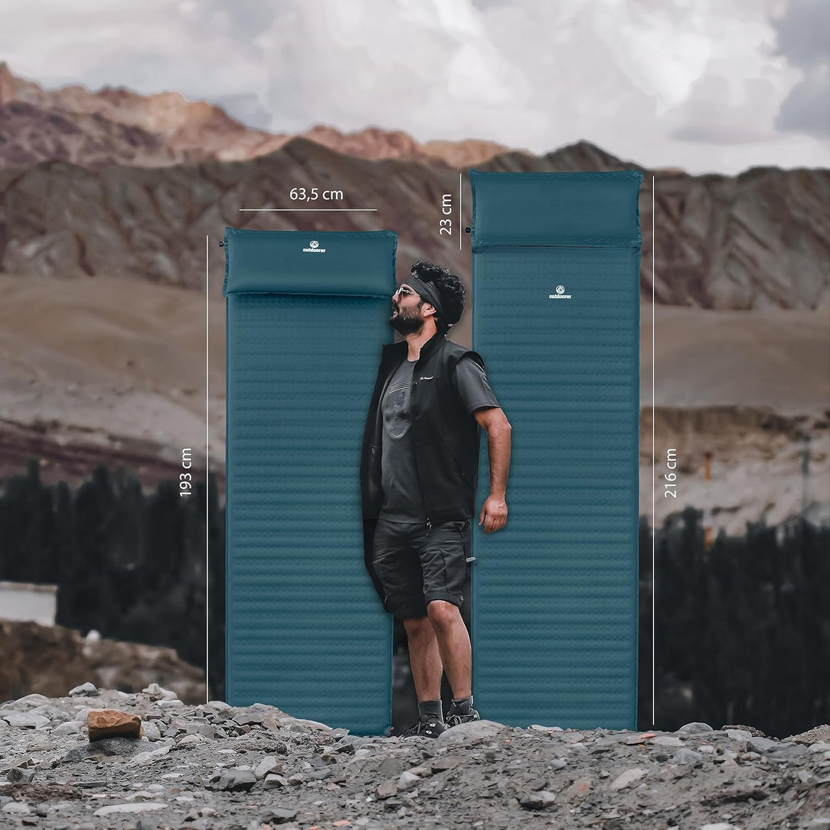 outdoorer XXL Trek Bed Flex Isolatiemat, echte zelfopblaasbare slaapmat met kussen, trekkingmat en campingmat met hoge isolatie tot -11 °C, antislip en waterdichte bodem