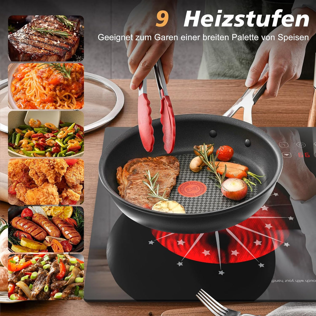 Heraplatte 2 kookplaten met stekker, 3200 W kookplaat, 2 platen, draagbare keramische kookplaat, dubbele draaiknop, kookplaat met 9 standen, 2 vrijstaand, timer, veiligheidsslot, Disaenvir