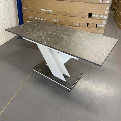 Uitschuifbare Eettafel – Uitklapbare Tafel – Verstelbare Tafel – Eetkamertafel – Tafel Met Marmerlook – 120-160 cm Lengte – Wit V-Vormig Onderstel