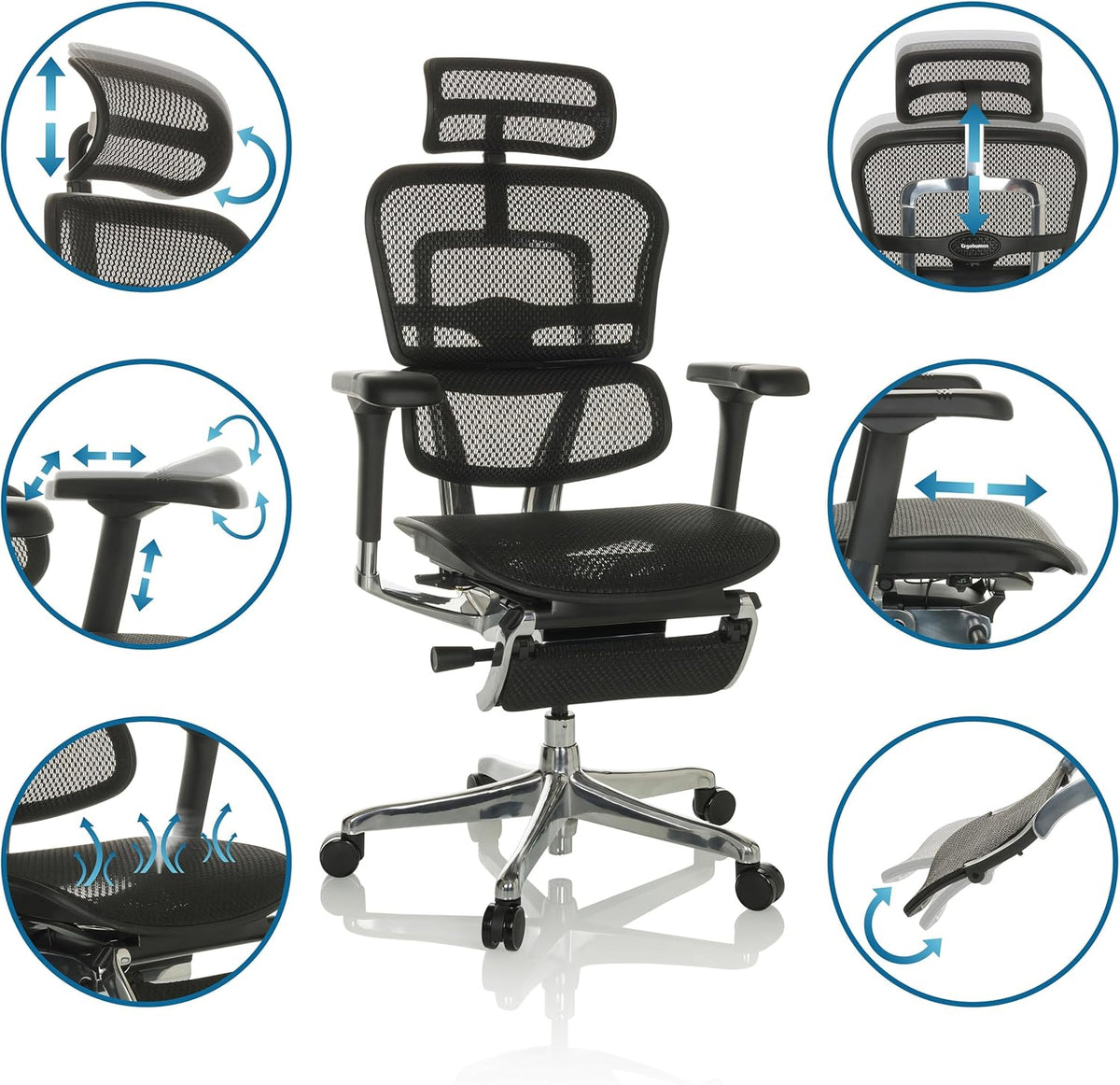 hjh OFFICE Bureaustoel ERGOHUMAN Plus LEGPRO I hoogwaardige bureaustoel met ergonomische rugleuning, zwart, 652298