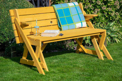 dobar® 29301FSCe Picknickbank, 2-in-1, groot, multifunctionele tuinbank, massief hout, zitbank en tafel voor 4 personen, outdoor zitmeubel, 138 x 144 x 77 cm, naturel