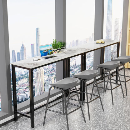 FATIVO Bartafel, smaragd, wit, bistrotafel, marmer, statafel, keuken, keukentafel, rechthoekig, smal, met zwart metalen frame, voor keuken, woonkamer, eetkamer, 120 x 40 x 105 cm