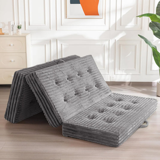 MAXYOYO Opvouwbaar matras 190 * 90 cm, 15 cm gestoffeerd opvouwbaar matras met premium imitatiebont, drievoudig opvouwbare futon slaapbank voor woonkamer/logeerkamer
