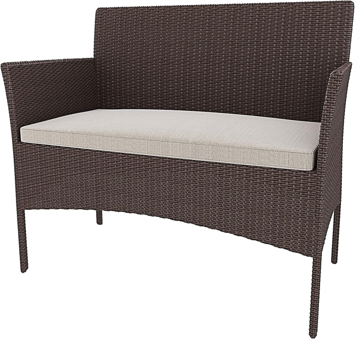 Arreditaly Tuinmeubelset, woonkamer, rotan, 4-zits met tafel en glazen rek, 2 stoelen en bank, 2-zits voor tuin, buitenzwembad, afneembare kussens (bruin)