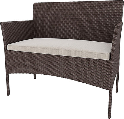 Arreditaly Tuinmeubelset, woonkamer, rotan, 4-zits met tafel en glazen rek, 2 stoelen en bank, 2-zits voor tuin, buitenzwembad, afneembare kussens (bruin)