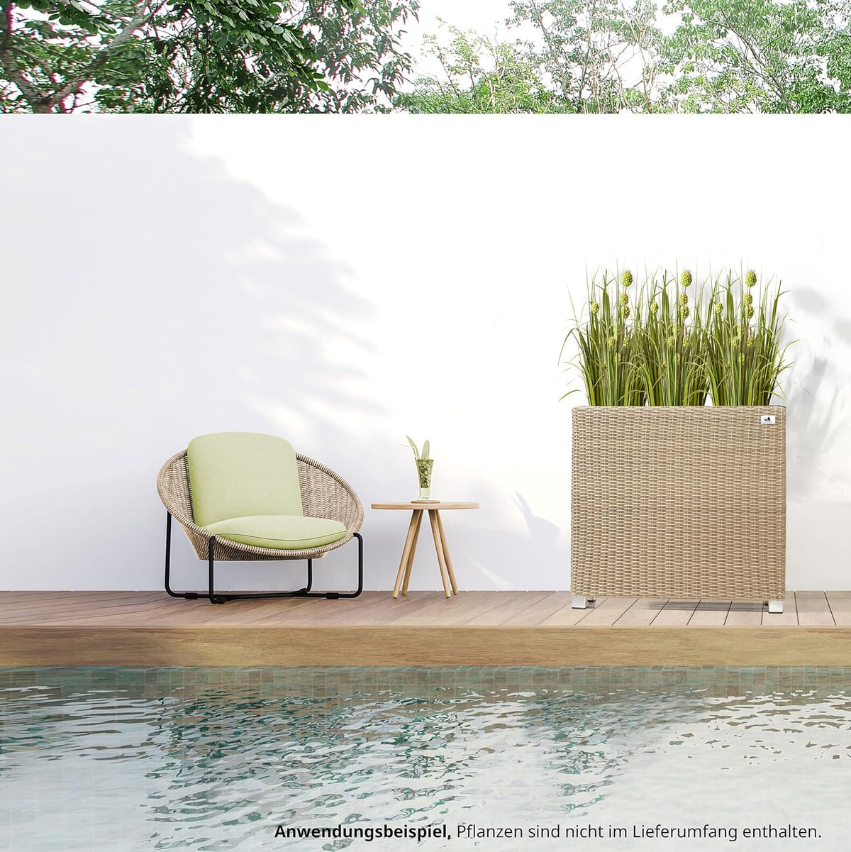 Gartenfreude Plantenbak, ruimteverdeler, polyrotan, 3 x kunststof inzetstukken met aluminium voeten, natuurlijke kleuren, 76x26x73 cm, 4000-1071-062