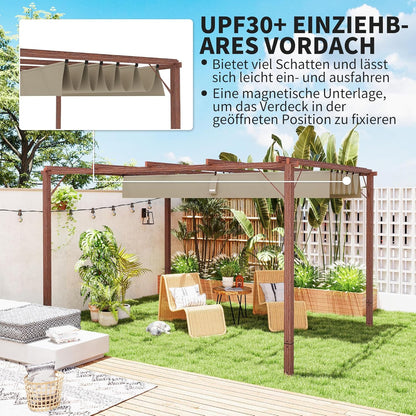Outsunny Pergola approx. 3x4m Garten Pavillon mit magnetischen Pad, Terrassendachung aus Aluminium, Gartenpavillon mit verstellbares Dach, Freistehend, UV Schutz 30+, für Terrasse und Garten, - QUORE