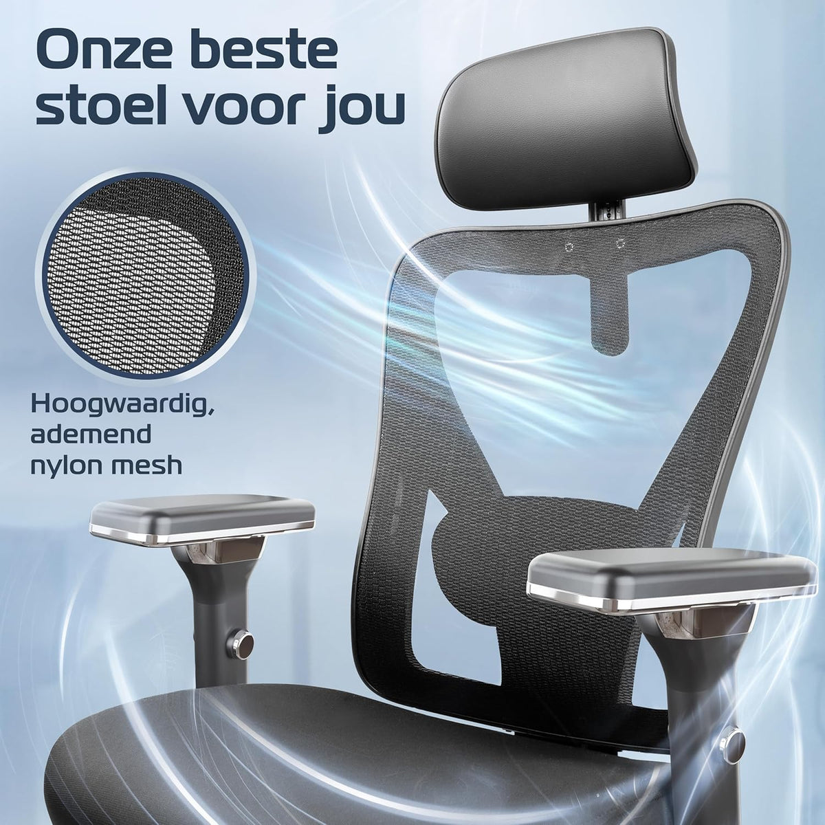 Ergonomische Bureaustoel – Kantoorstoel – Gaming Stoel – Bureaustoel Mesh – Draaistoel – Verstelbare 4D-Armleuningen – Orthopedisch Rugkussen – Max. 150 kg Draagvermogen