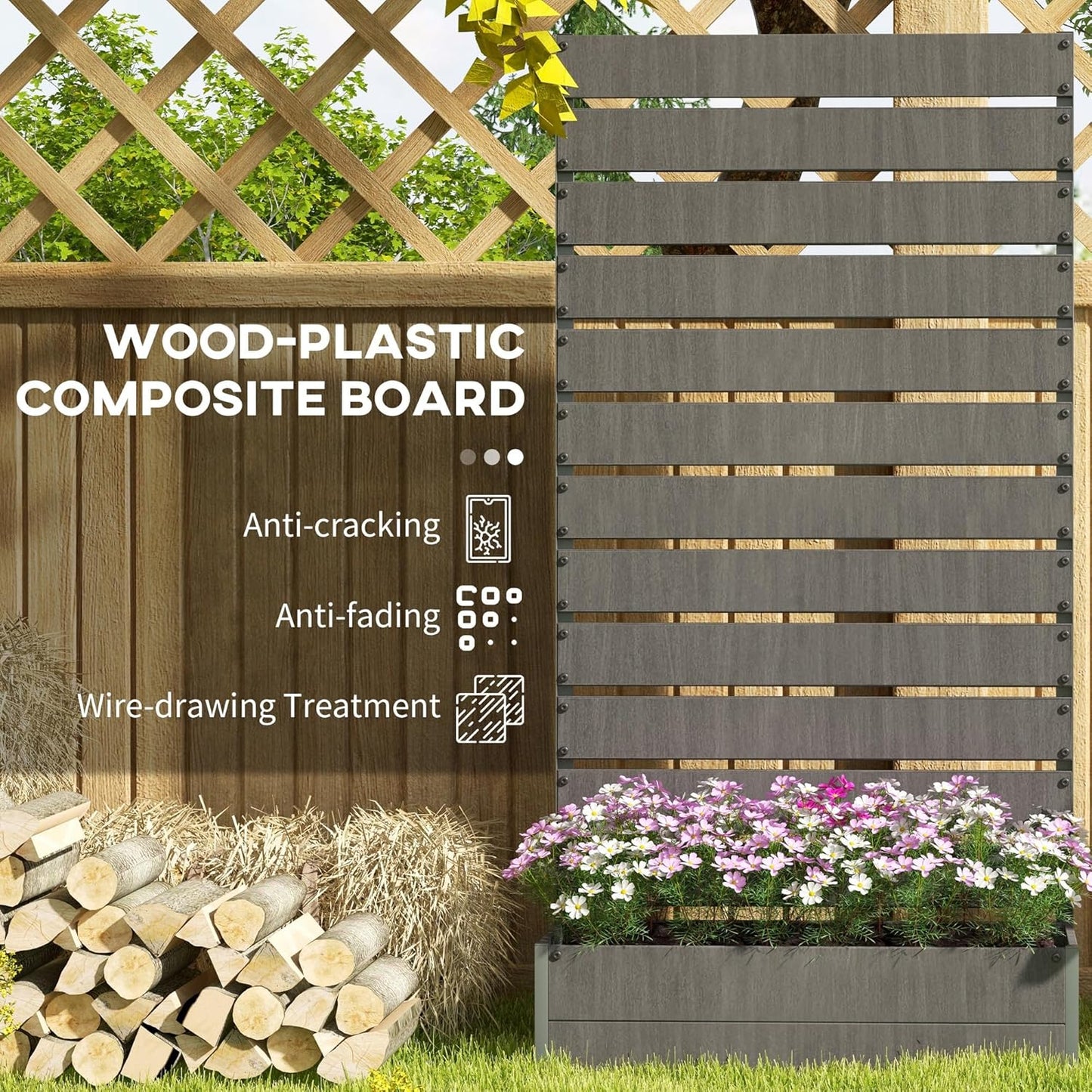 Outsunny Garden Planter Trellis Trellis for Climbing Plants Vine Flowers Freestanding Raised Bed for Garden Outdoor Patio Planter with Drainage Crevice Dark Grey - QUORE